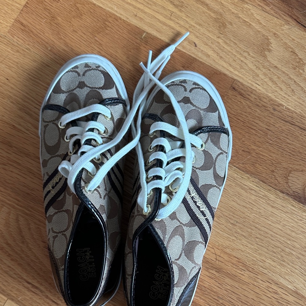 Coach Beige and Brown Patterned Sneakers